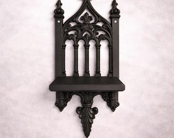 Gothic Cathedral Arch Wall Shelf: Black Witchy Decor, Doll Display