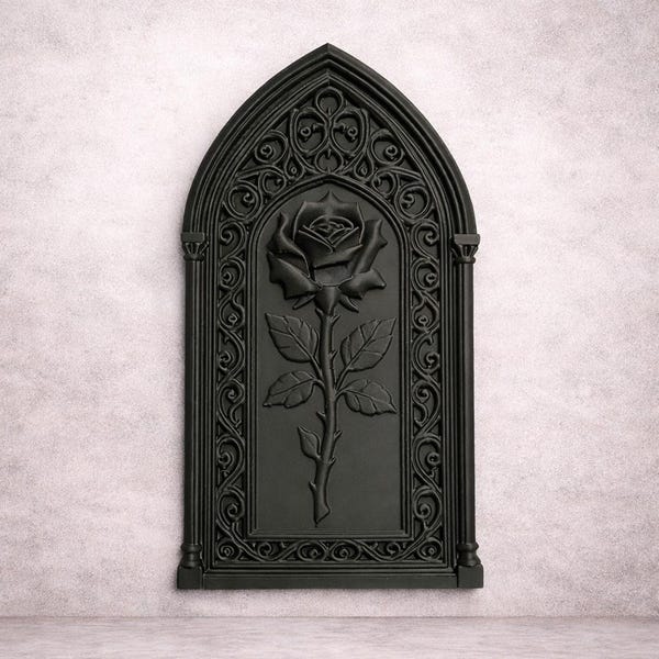 Gothic Rose Wall Plaque: Dark Romantic Architectural Relief