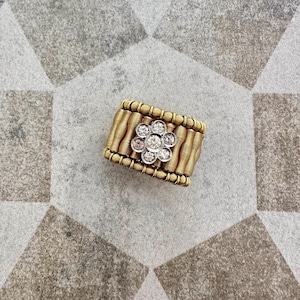 18K Gold Diamond Floral Ring – Adjustable Vintage Cocktail Ring