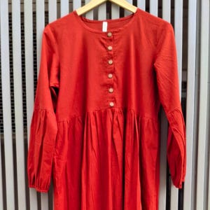 Rust Red Cotton Maternity Maxi Dress – Boho Chic Long Sleeve Fall Outfit