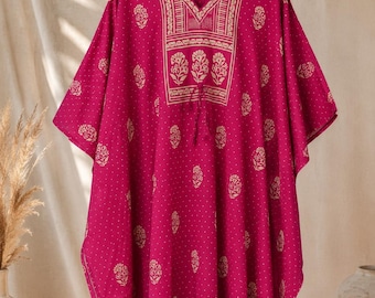 Handmade Pink Printed Kaftan Dress – Boho Beach Cover Up | Comfortable Free Size Resort Wear