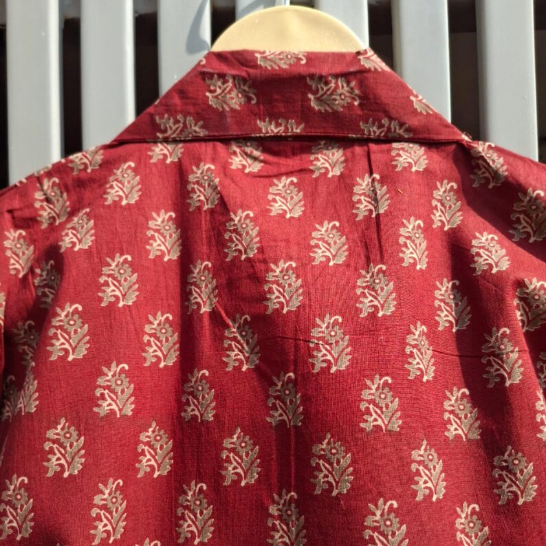 "Red printed kurta for women – artisan handmade cotton clothing"