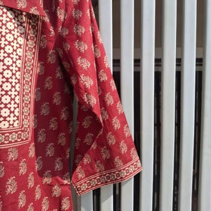 "Handcrafted red cotton kurta – floral block print Indian clothing"