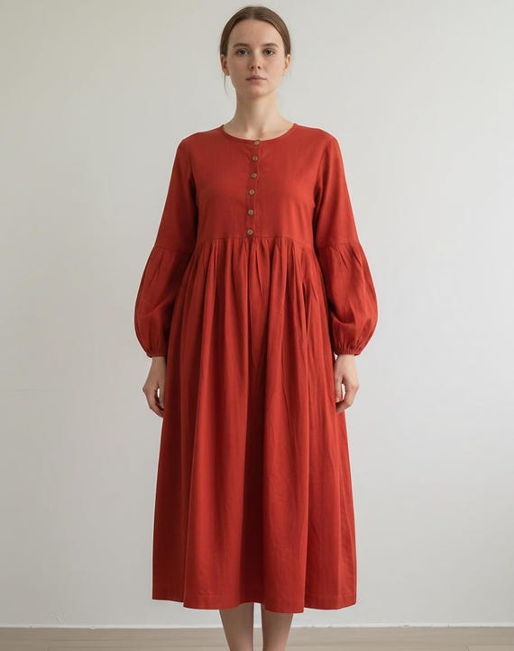 red midi smock dress with sleeves Rebecca Taylor
