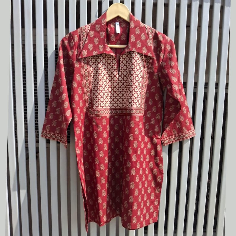 "Bohemian block print kurti – relaxed fit ethnic cotton tunic"