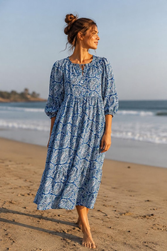 flowy boho beach dress Boho Off Shoulder Tiered Maxi Dress for Women - Cream Puff Sleeve Flowy Long Gown - Summer Beach Resort 2026