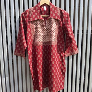 "Handmade cotton ethnic dress – red boho kurta for women"