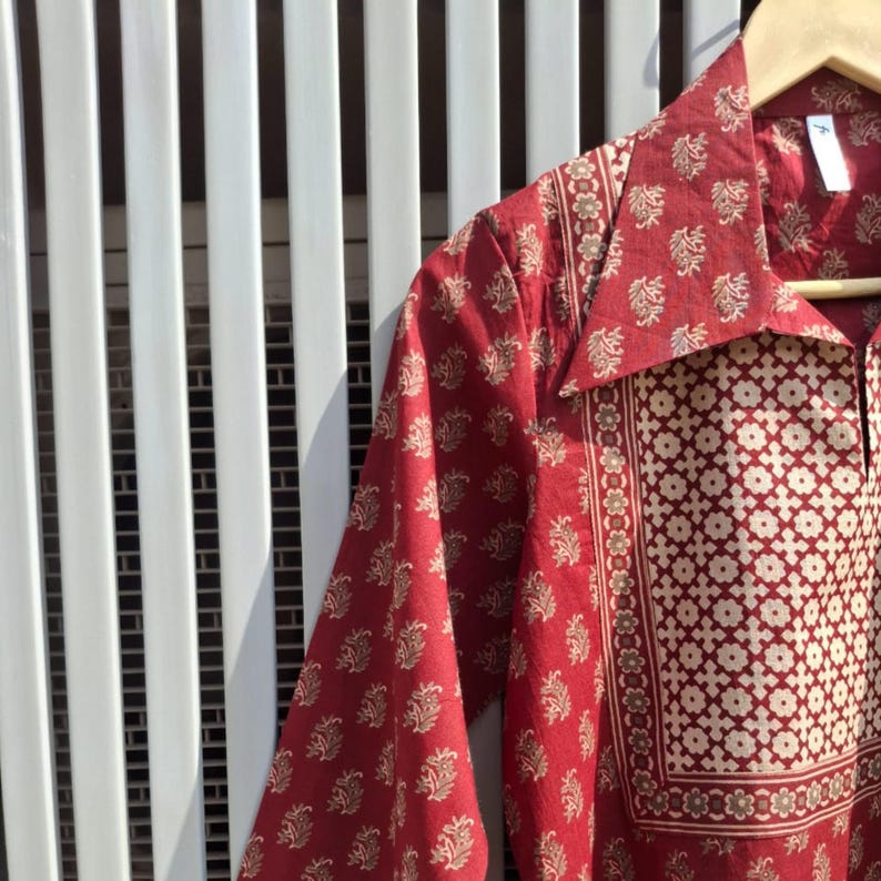 "Eco-friendly handmade kurti – red cotton ethnic wear for everyday"