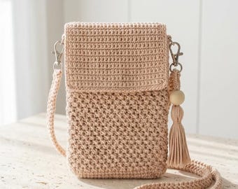 Pochette Téléphone Double Compartiment en Coton Crocheté / Étui Smartphone Artisanal - Mini Sac Bandoulière Éthique