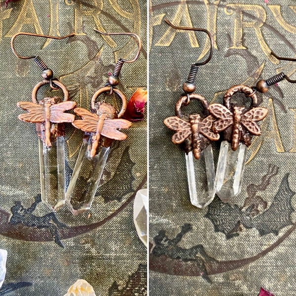 Quartz Crystal Dragonfly Dangle Earrings (2 variations)