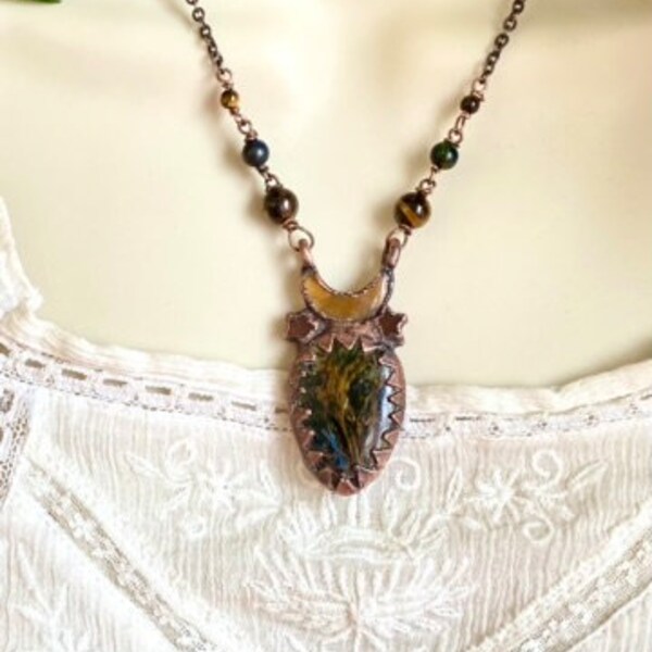 Rare Pietersite and Agate Necklace with Tigers Eye and Chrysocolla Beads