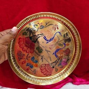 Duty free Brass Pooja Thali 1-32 bulk order , 10Inch/26cm  | Handmade Vrindavan Plate | Diwali Aarti Thali | Pure Brass Festival Thali |