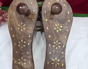 Handcrafted Wooden Paduka Sandal 10 Inch | Traditional Indian Saint Slippers | Teak Wood Charan Paduka | Vrindavan Export