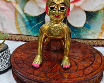 Ídolo de latón de Radha Rani (Lali) de 6 pulgadas, libre de impuestos / Estatua de Vrindavan pintada a mano / Murti para templos y hogares / 1,2 kg de latón macizo