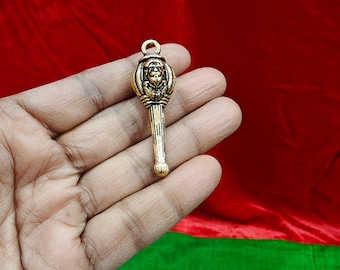 Jai Shri Ram Gada Pendant 1.5 Inch | Hanuman Gada Small Metal Charm | Hindu Religious Keychain Pendant India