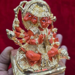 Panchmukhi Hanuman-idol 10 cm | 24 karat guldpläterad | Lord Hanuman Murti för tempelpuja | Andlig gåva och återgåva | Heminredning