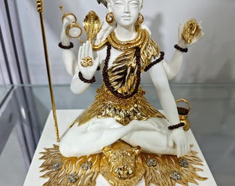 Duty free Shiv Ji Idol 7 Inch | Gold Plated Shankar Bhagwan Murti | Handmade Resin Shiva Statue from Vrindavan , shiva god statue , mahadev