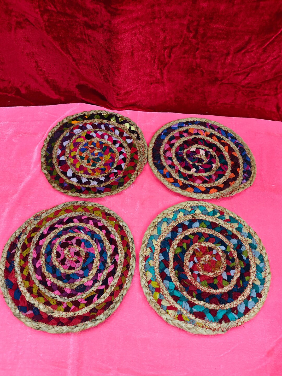 Handmade Round Cotton Rope Coaster Set | Set of 4 Braided Mug Mats ...