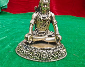 Estátua de Shiva em latão, 10 cm (4 polegadas), com detalhes em relevo | Estátua de Shiva em meditação | Murti de Mahadev com acabamento antigo | Estátua de Shiva para decoração de casa