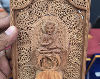 Handgefertigte Rein Sandelholz Buddha Relief Panel | Antiken Stil geschnitzte Wandkunst | Spirituelles Dekor Geschenk | Vrindavan Export