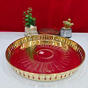 Duty free Brass Pooja Thali 12Inch/30cm  | Handmade Vrindavan Plate | Diwali Aarti Thali | Pure Brass Festival Thali | Temple Use