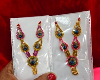 Set of 2 Laddu Gopal Necklace 3 Inch | Decorative Peacock Eye Necklace for Krishna Radha Gaur Nitai Deities