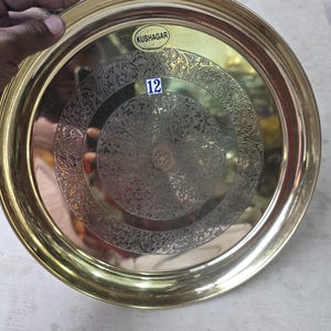 Duty free Brass Pooja Thali 12Inch/30cm  | Handmade Vrindavan Plate | Diwali Aarti Thali | Pure Brass Festival Thali | Temple Use