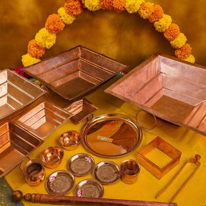 Belastingvrije puur koperen Agnihotra Havan Kund-set | Yajna Pooja-set | Koperen Havan Kund alle maten 6–24 inch met complete accessoires
