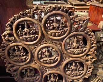 Handmade Kamadhenu Gajalakshmi Jackfruit Wood Carving, Pooja Room