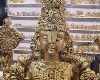 Statua di Tirupati Balaji in ottone puro, grande quanto un tempio, alta 7 piedi • Idolo antico da tempio, 200 kg • Murti indù dell'India meridionale realizzata a mano • Esportazione da Vrindavan