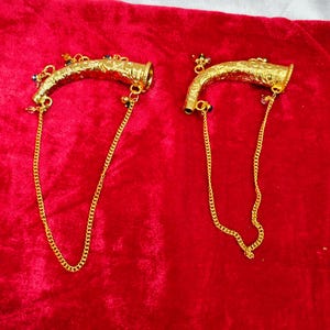 Krishna Flute Horn Pendant Brass | Mini Sarangi Blow Horn Necklace | Radha Krishna Dress Accessory Gold Polished Jewelry
