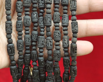 2 Round Tulsi Kanthi Mala Radha Name Carved | Handmade Vrindavan Tulsi Necklace | Vaishnav Devotee Beads total length 30inch/75cm