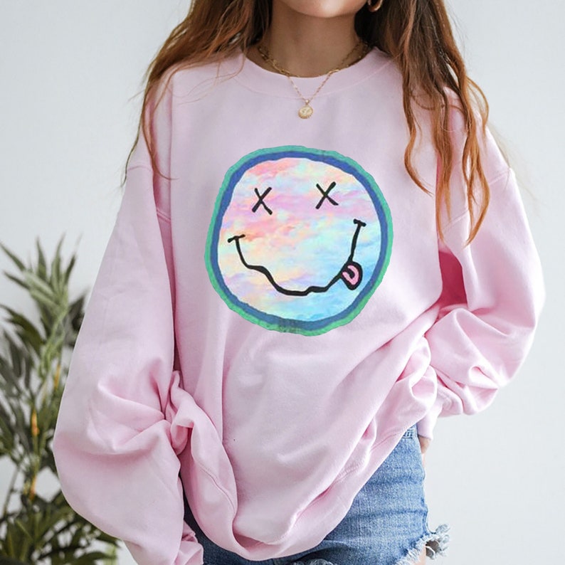 Rainbow Smiley Face Sweatshirt Smiley Face Sweater Cute - Etsy