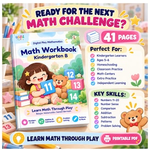 Cuaderno de matemáticas para preescolar / Números del 11 al 20 / Suma y resta, sentido numérico, patrones y resolución de problemas