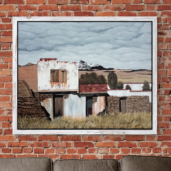 South American Highlands Landscape Fine Art Print Tierras Altas Bolivia Andes Mountains Painting Red Brick Building Rural Countryside Art