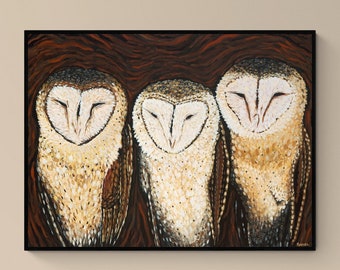 Original Artwork, Owl Painting, Fine Art Reproduction Print, Bird Artwork, Owl Decor, Barn Owl Wall Art, Bird Painting, Farmhouse Decor