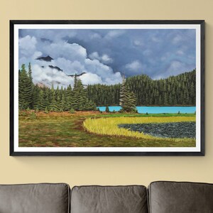 Mountain Lake Painting, Archival Reproduction Print of Original Painting, Washington Landscape Print, Pacific Northwest Art, Blue Lake Print