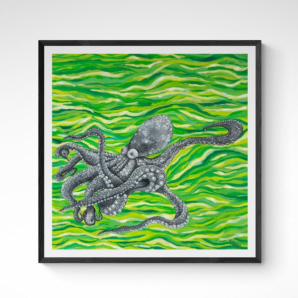 Octopus Painting, Original Artwork, Octopus Art Print, Archival Reproduction Print, Kraken Decor, Strange Animal Art, Surreal Ocean Art