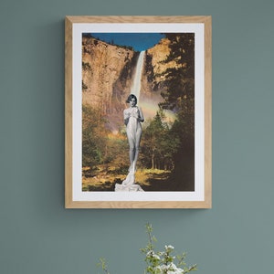 Vintage Nude Woman Surreal Collage Art Giclee Print Retro Wall Decor Yosemite National Park Art Waterfall Print Unveiled Falls image 1