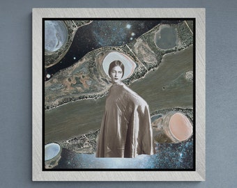 Space Art - Retro Sci Fi Collage - Female Portrait - Square Art Print - "Odessa"