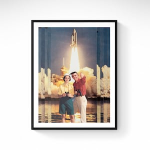 Paper Collage Art Print NASA Wall Art Space Shuttle Take Off Atomic Art Print Vintage Safari Space Age 1960&#39;s Artwork &quot;American Safari&quot;