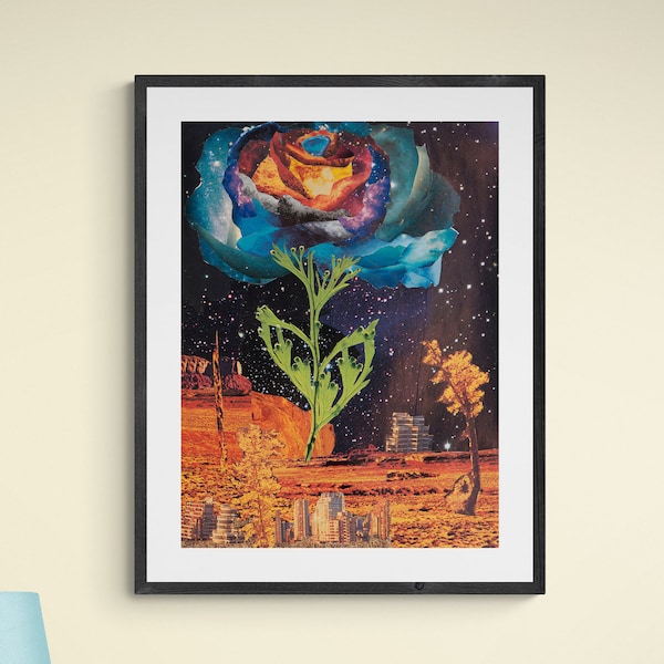 Psychedelic Art, Surreal Collage Giclee Print, Futuristic Wall Decor, Unique Mixed Media Art, Life On Mars Poster, Abstract Flower Art