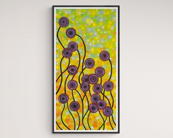 Purple Flower Print - Green Wall Art - Giclee Print - Flower Painting - Contemporary Art - "Purple Poppies"