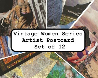 Vintage Women Fine Art Postcard Set of 12 - Retro Collage Art - Feminist Artwork - 4.25 x 5.5"
