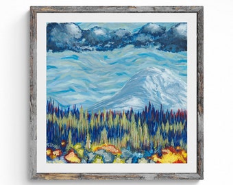 Mt. Rainier Painting, Pacific Northwest Landscape Art Print, Washington State Painting, Wilderness Wall Art, Archival Reproduction Print