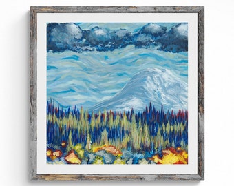 Mt. Rainier Painting, Pacific Northwest Landscape Art Print, Washington State Painting, Wilderness Wall Art, Archival Reproduction Print