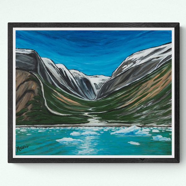 Alaska Glacier Painting, Fine Art Reproduction Print of Original Painting, Seascape Painting, Alaskan Landscape Artwork, Alaskan Fjord Print