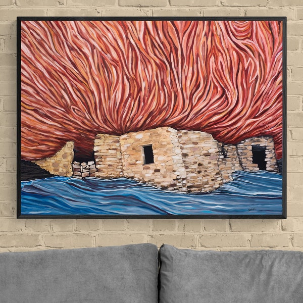 American Southwest Art Print House on Fire Ruins Utah Cliff Dwellings Desert Painting Protect Bear's Ears National Monument Surreal Painting