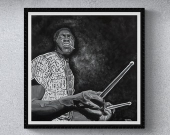 Elvin Jones pittura batterista jazz stampa ritratto in bianco e nero pittura musicista jazz musica monocromatica arte della parete regalo per gli amanti del jazz