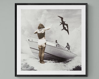 Nautical Print - Female Portrait Art - Small Artwork - Retro Collage - Feminist Art - "The Called Her A Siren"